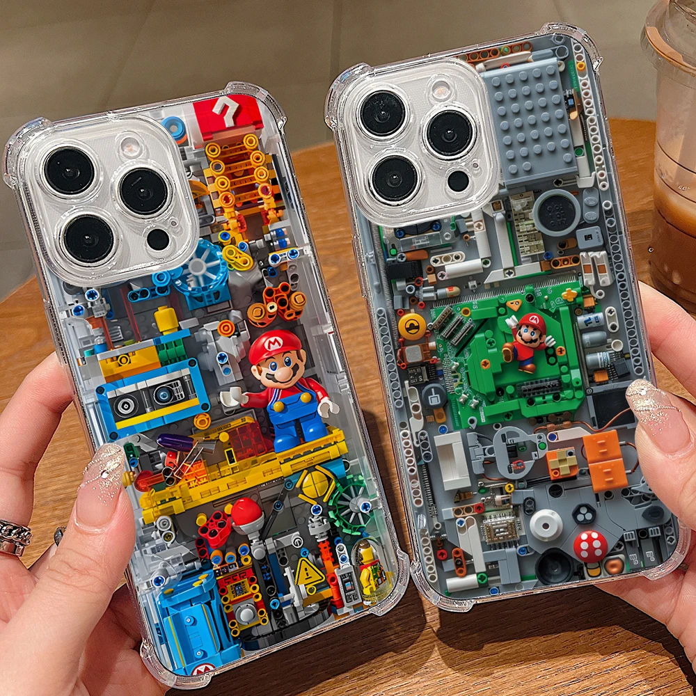 Cool M-Marios Building Blocks Phone Case for Apple iPhone 17 Air 16 15 14 Plus 13 12 11 Pro Max Anti-drop Soft Transparent Cover