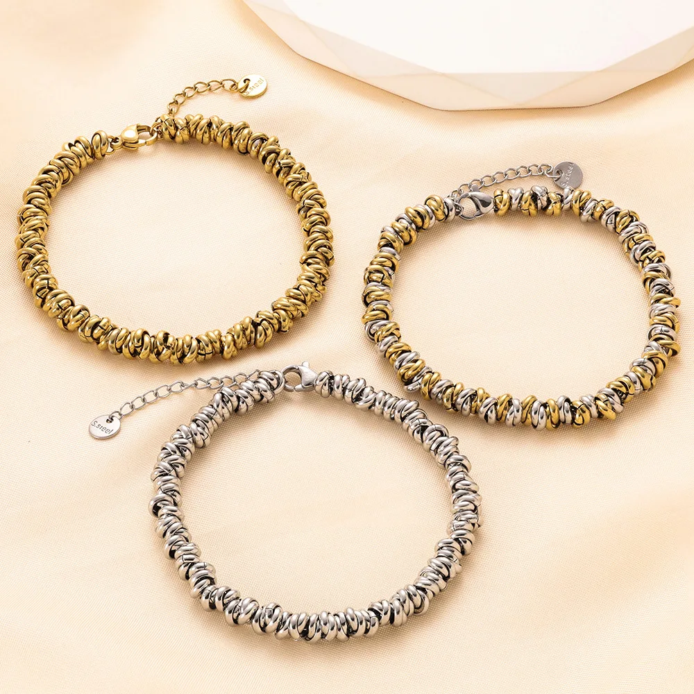 6MM Fashion 3 color Ring Ring Interlocking jewelry Stainless steel high quality color fast couple bracelet