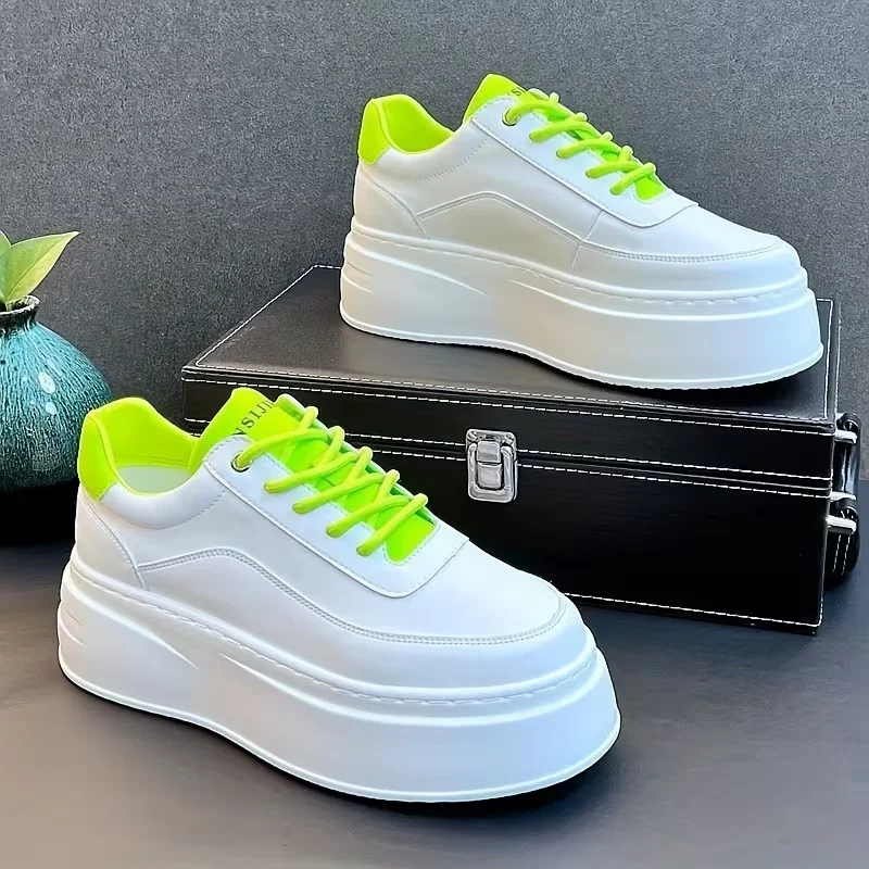 Herren Leichte Business-Schuhe mit Dicker Sohle, Tägliche Outdoor-Freizeitschuhe, PU-Material, Farbe: Weiß. grün – Detail 2