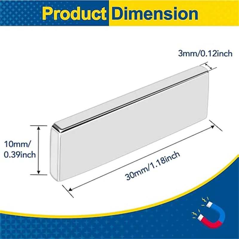 30x10x3mm Neodymium , Heavy Duty Rare Earth Neodymium Bar, Rectangular Neodymium Bar Long Strips, Small Powerful Neodymium