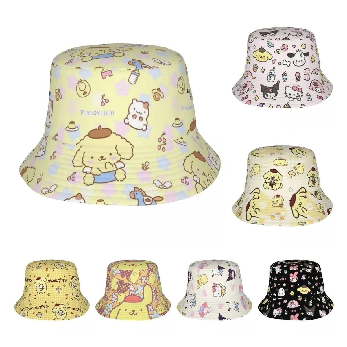 Trendy Pom Pom Purin Cartoon Bucket Hat Girl Packable Outdoor Sport Fishing Cap Summer Beach Vacation Getaway Headwear Bob Hat