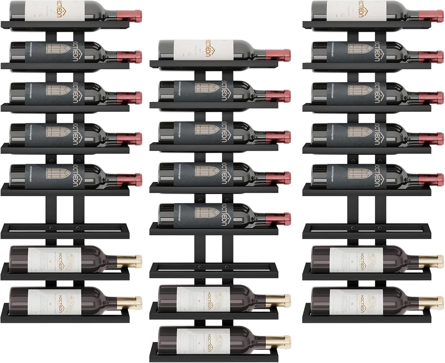 

Wall Mount Wine Rack 8 Tier Set of 3, Metal Wine Bottle Storage for Living Room, Bar, Dining Room, Black