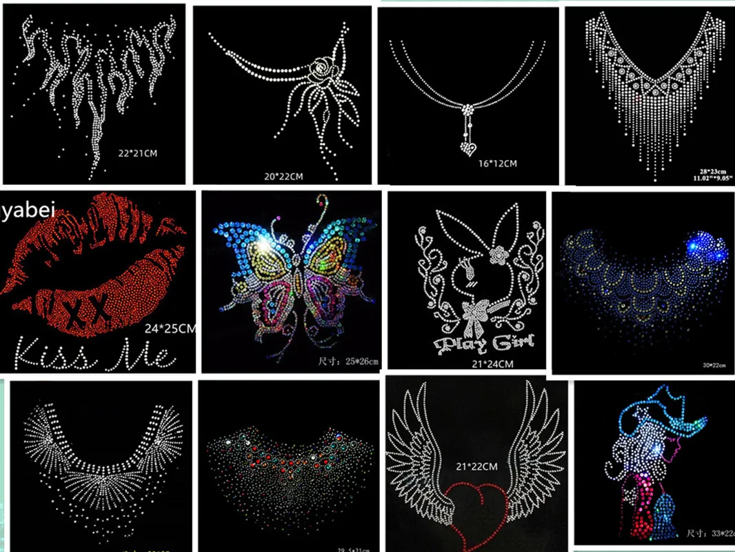 6pc/lot Fashion neckline Flower design hotfix rhinestone,heat transfer design iron on rhinestone motif,embellishment for the gar