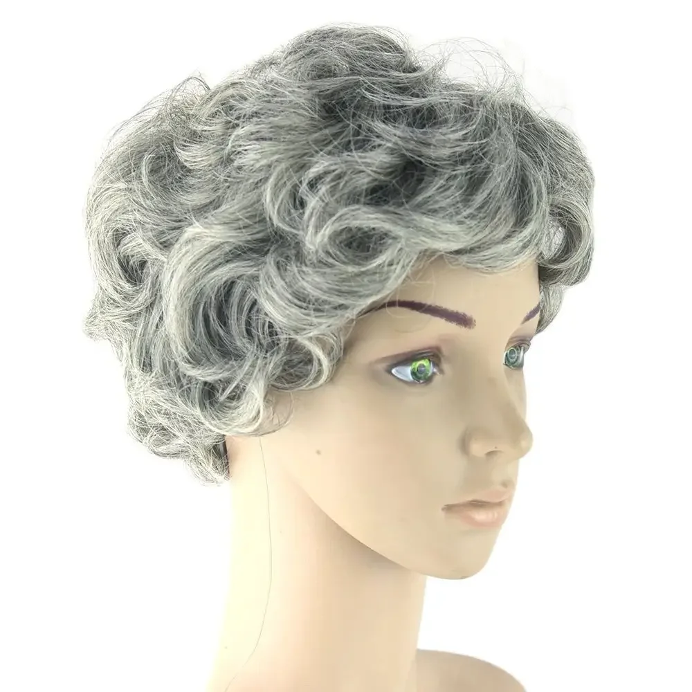 

Gray Hair Women Wig Black Mix White Synthetic Hair Heat Resistant Hair Curly Grey Wigs Short Wig Pelucas