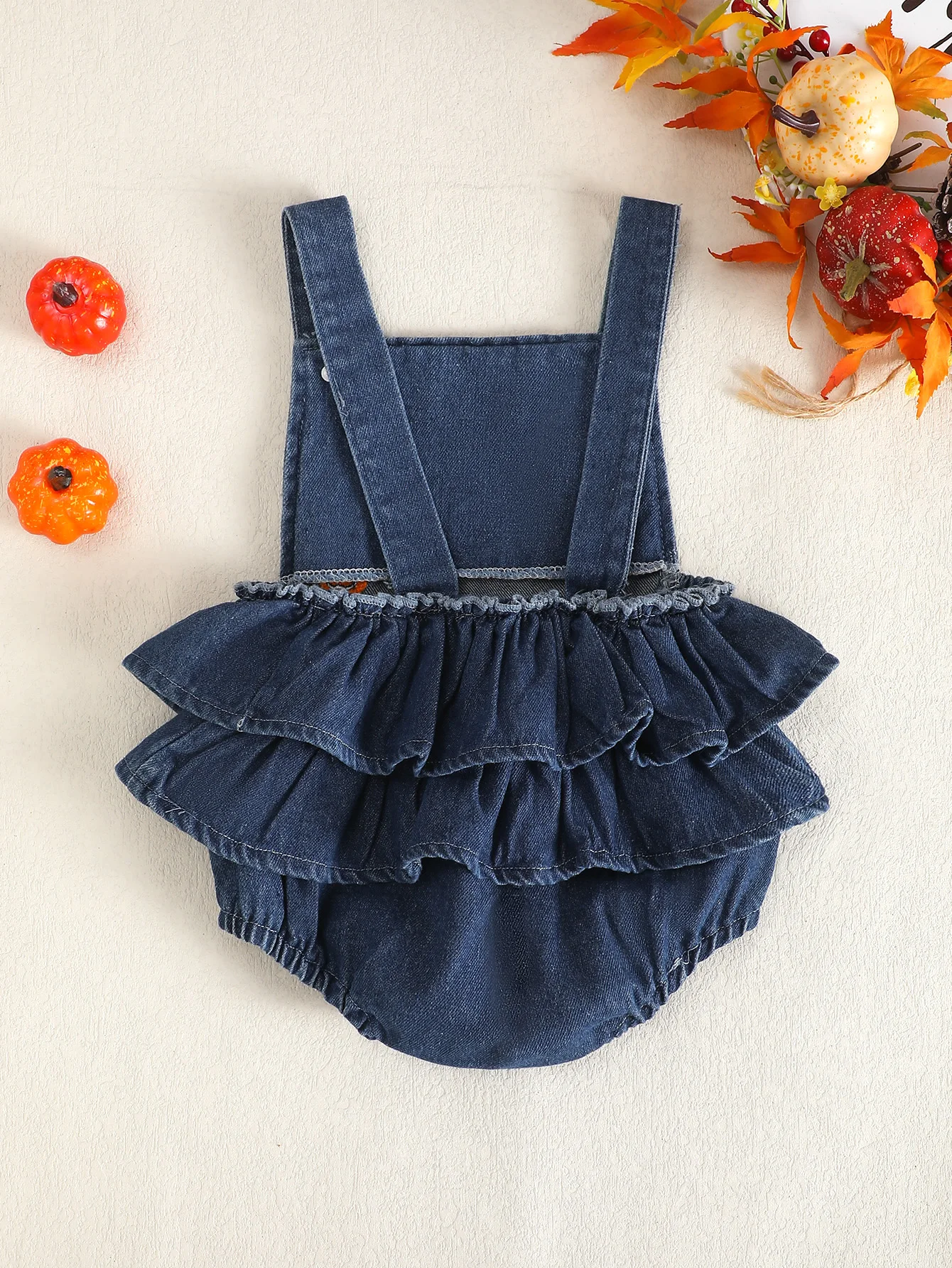 Ärmelloses Jeanskleid mit Halloween-Kürbis-Stickmuster für Kleinkinder Mädchen, Baby-Kostüm, Lässiges Sommer-Outfit – Detail 2