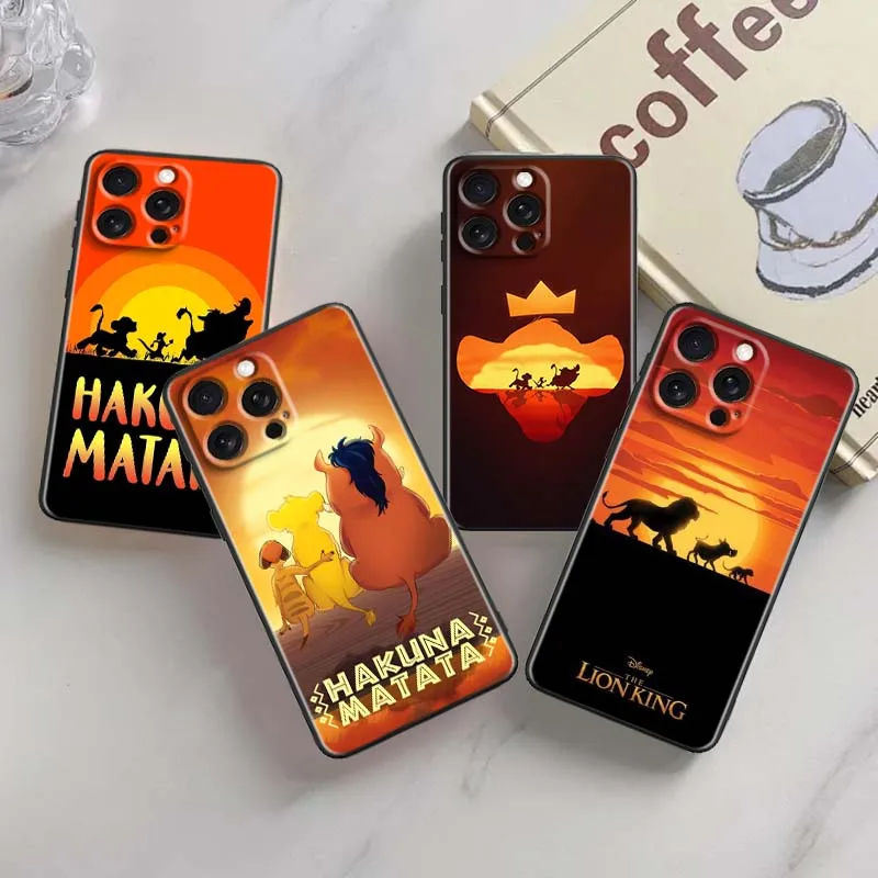 

Чехол для телефона с мультяшной анимацией «Король Лев» для Apple iPhone 16 16E 15 14 13 12 11 XS X Pro Max Plus, черный мягкий силиконовый чехол