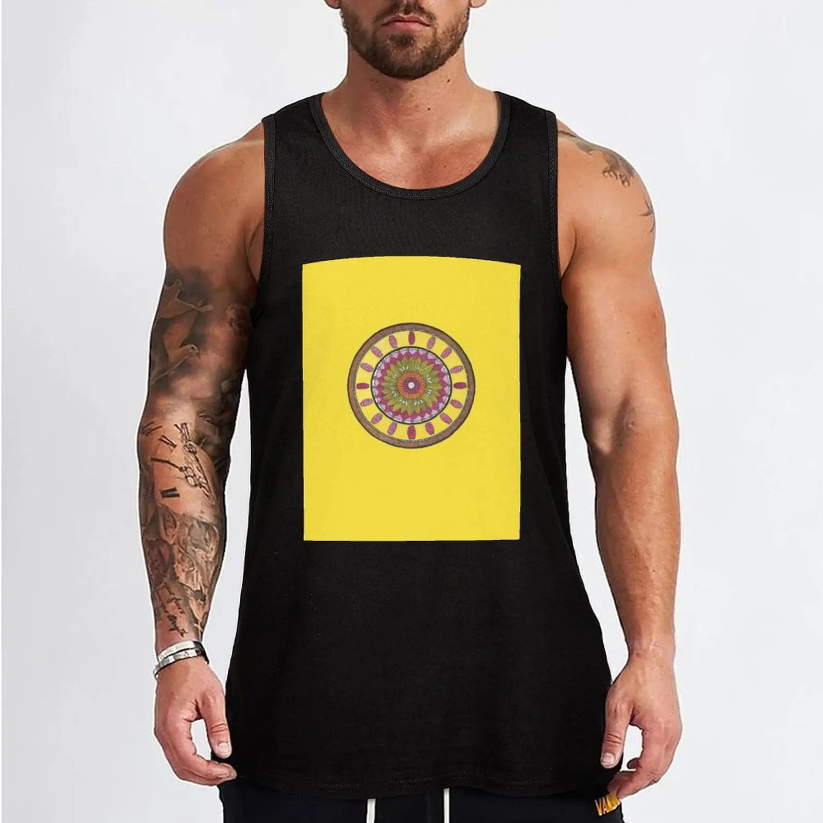 Yellow Flower Purple Vase Mandala Tank Top anime gym sports clothes for men