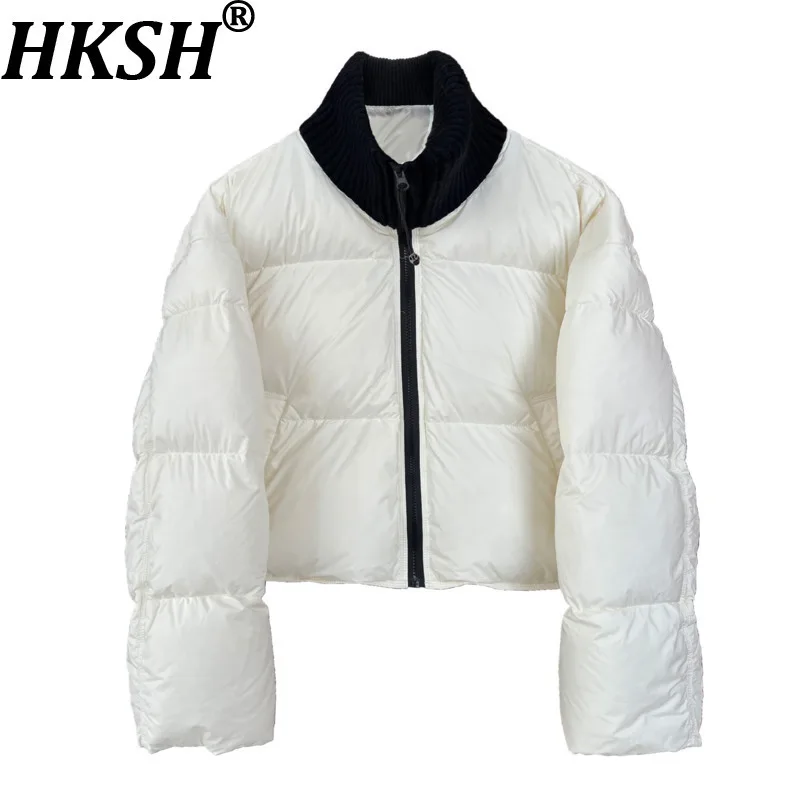 

HKSH Short Down Coat For Women Winter New Knitted Collar Spliced Contrast Color Zipper Chic High Street Thick Warm Coats HK10999