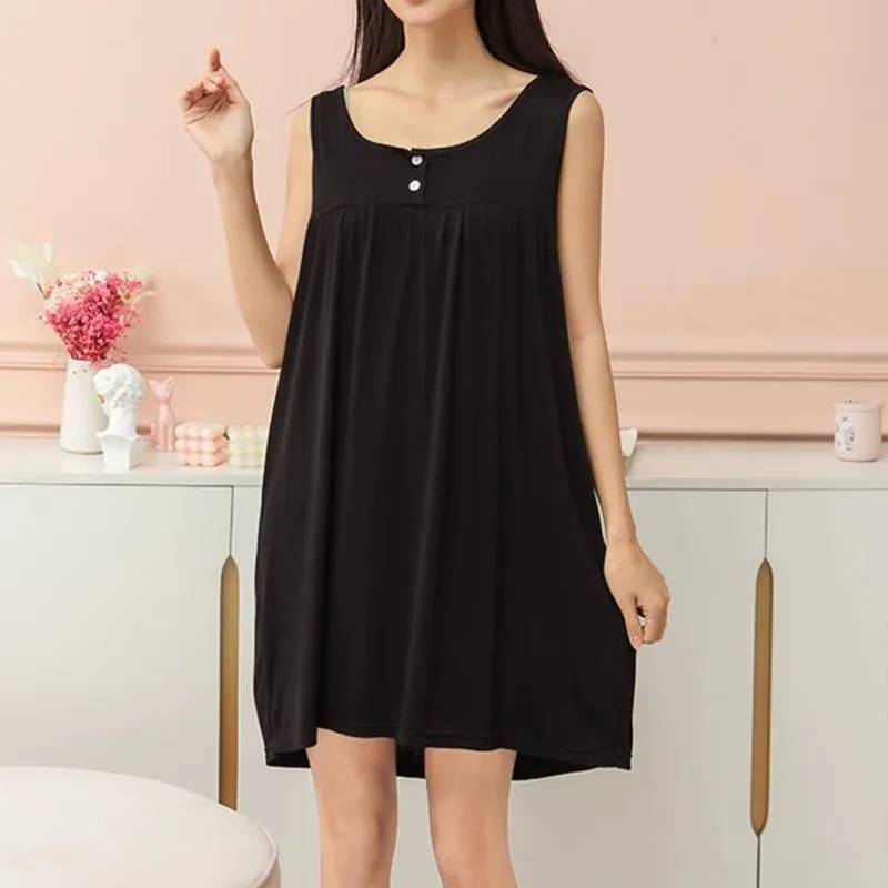 

150KG Plus Size Loose Nightgown Women Belly Covering Casual Sleeveless Vest Nightdress Crew Neck Chemise Sleepwear Nightshirts