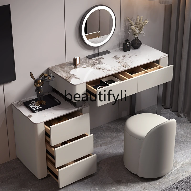 

Storage cabinet integrated bedroom slate countertop pure solid wood makeup table, new small apartment simple