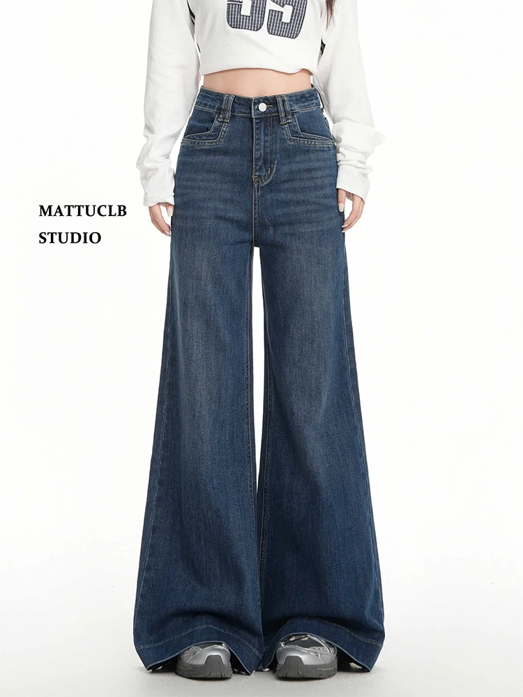 

Женские расклешенные джинсы с высокой талией в американском стиле ретро, корейские мешковатые джинсовые брюки 2000-х годов Y2k, японский Harajuku, расклешенный низ, новинка