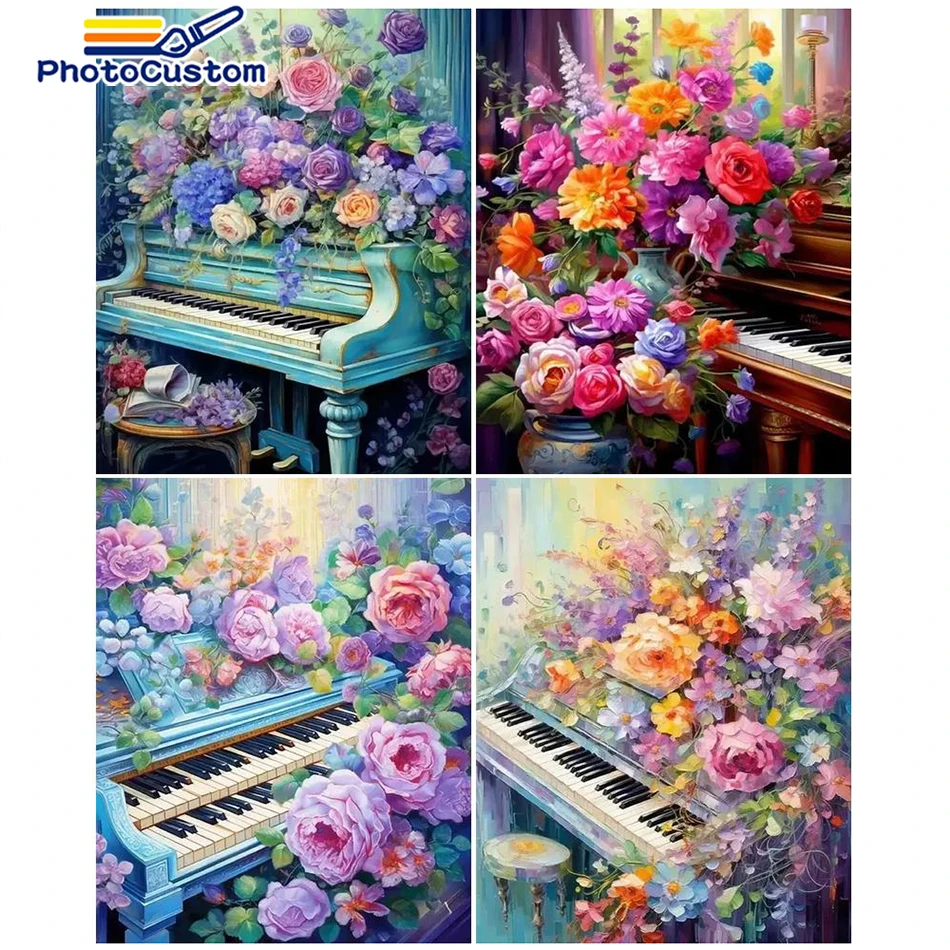 

PhotoCustom Oil Painting By Numbers Beautiful Flowers For Adults Paints By Number On Canvas Modern Painting DIY Home Decor Art G