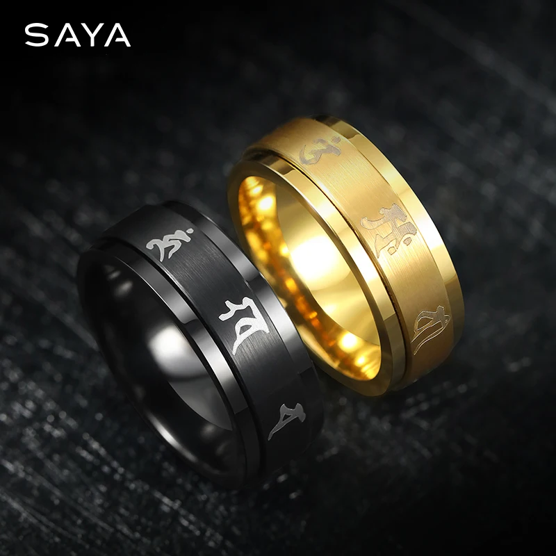 Rings for Men Women Tungsten Gold Black Personality Rotate Blessing Gift Jewelry,Engraving