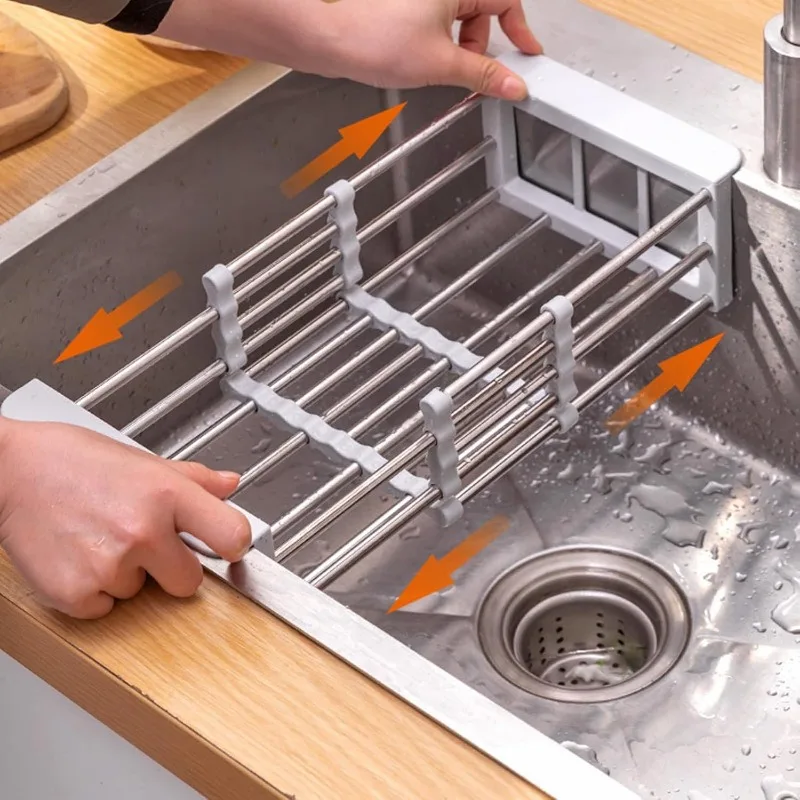Sink Storage Rack Easy Clean Expandable Multipurpose Sink Drain Basket Tool Free-Installation Storage Shelf Sink Strainer