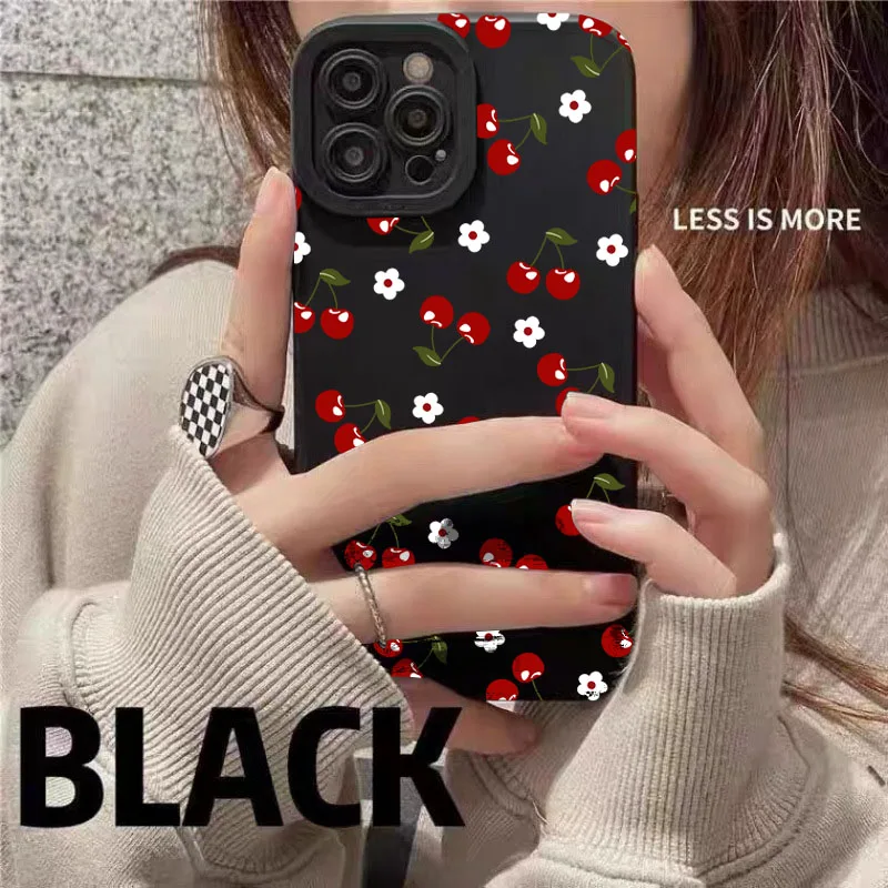 Casing Ponsel untuk iPhone 16 Pro Max 16E 15 14 13 12 11 7 8 Plus XS Max XR X Pola Bunga Daisy Ceri Penutup Silikon Lembut Fundas