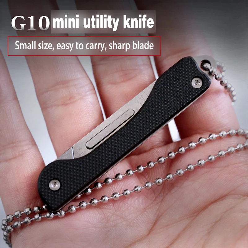 

G10 Mini Keychain Knife Utility Knife EDC Folding Knife Replaceable Blade Scalpel Send 10 Blades Outdoor Self-Defense EDC Tool