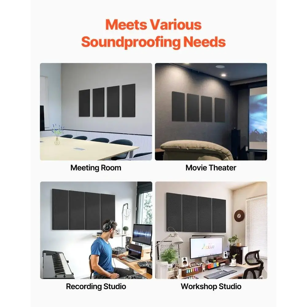 Panel Dinding Akustik 4 Pak Busa Kedap Suara Berperekat Tebal 2 Inci Hitam 23,6X11,8 Inci Dekorasi Studio