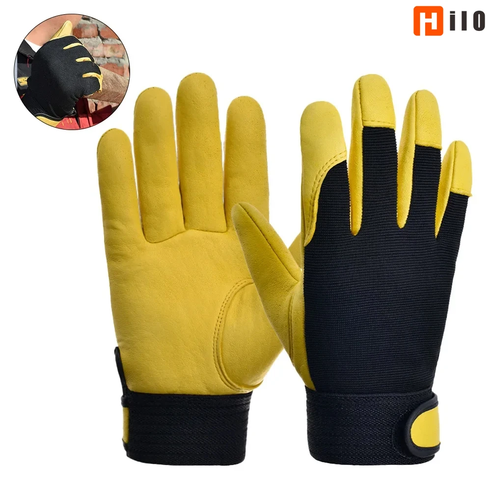 Cowhide Leather Work Gloves Safety Protection Labour Garden Sports Motorcycle Driver Workers Work Welding Wear-resistant Gloves