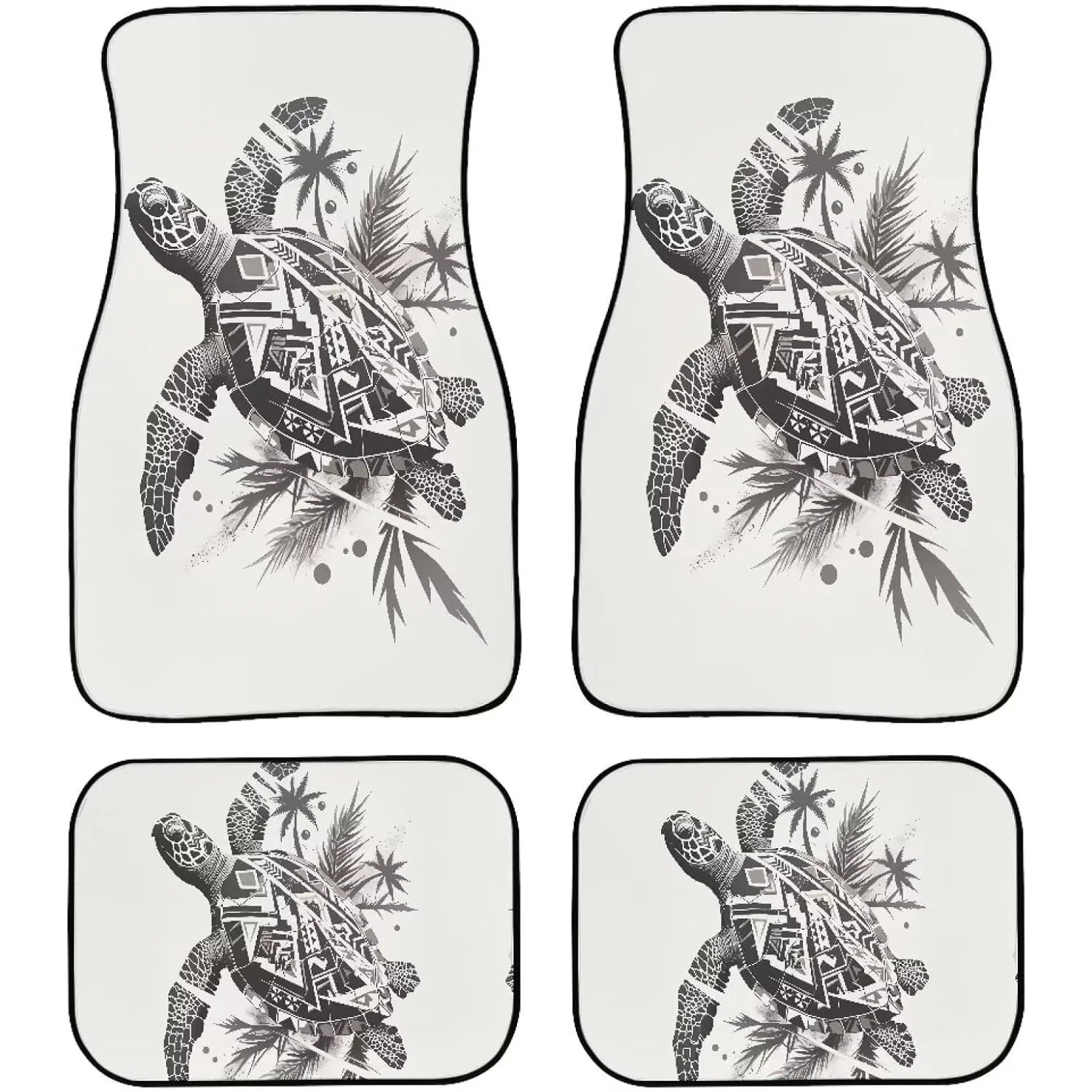 Tribal Turtle Print Car Floor Mats Suitable For Driver & 2nd Row Seats - Fit Turtle Vehicle Floor Liners, Ethnic Retro Totem Tur