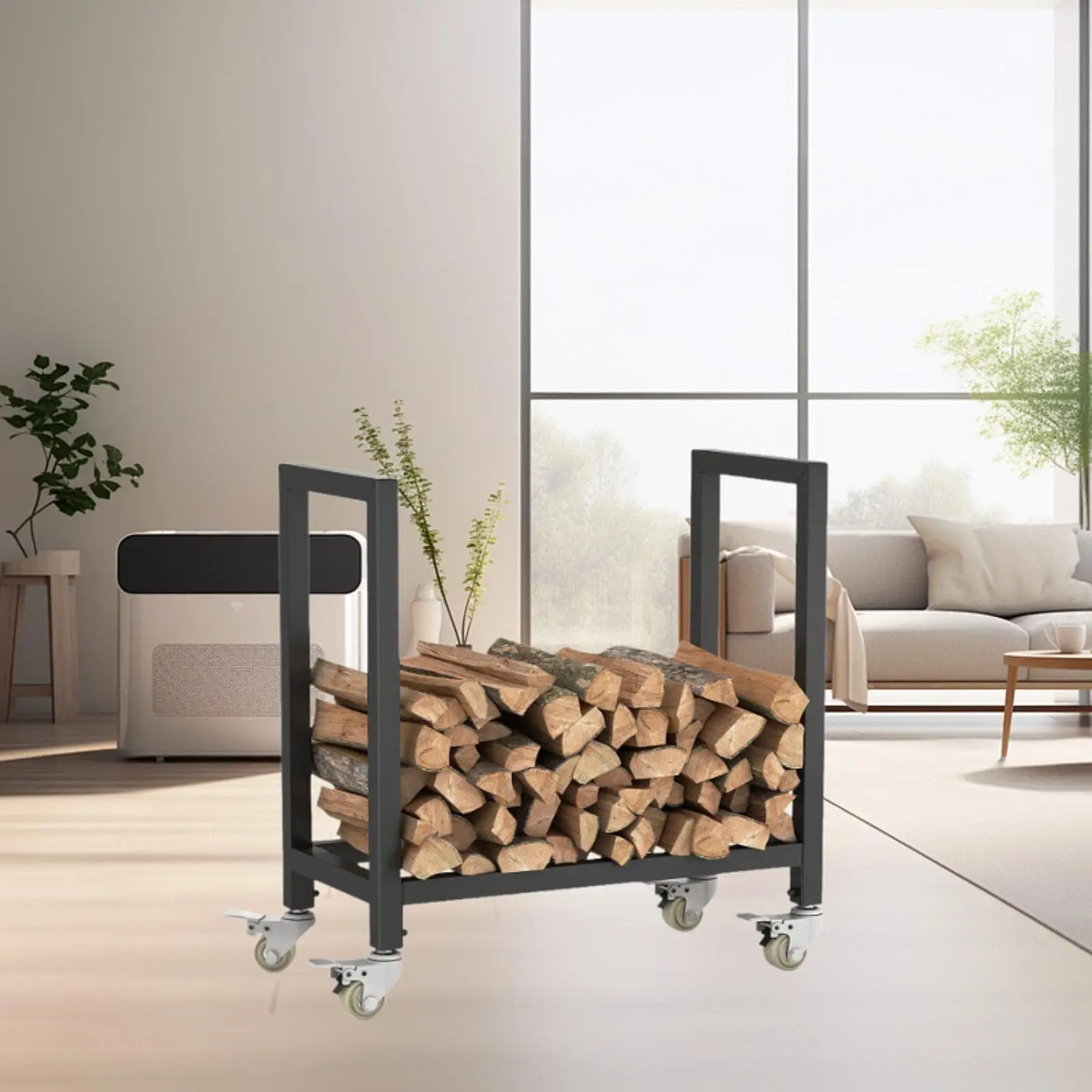 Estante para leña, soporte para leña, rejilla de registro para chimenea estable portátil multifuncional con ruedas para actividades al aire libre en el patio trasero