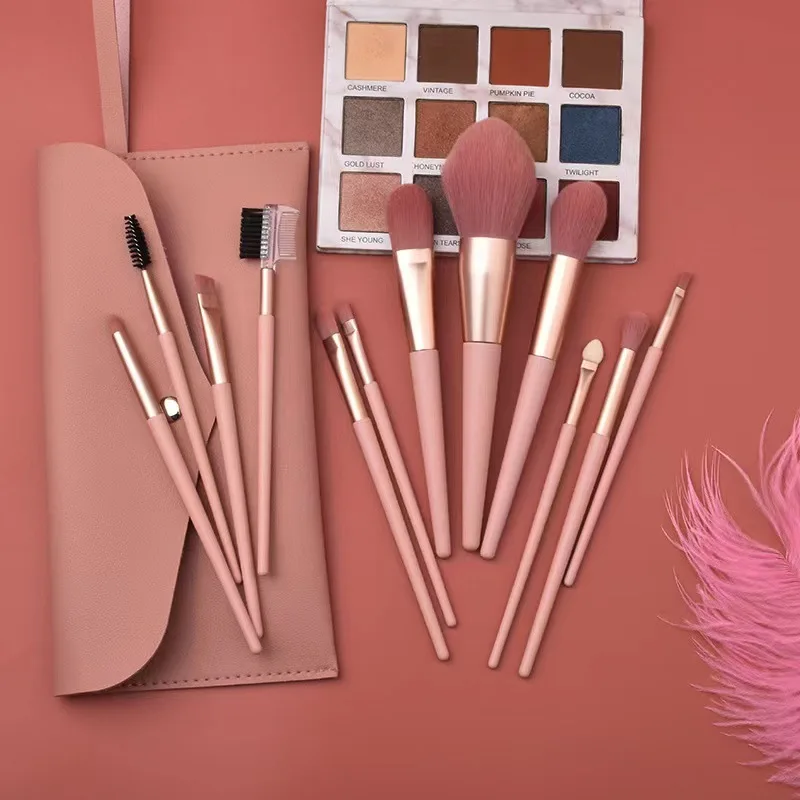 Ensemble de 12 pinceaux de maquillage pour poudre rose, Blush, ombre à paupières, débutant, ensemble complet d'outils de beauté