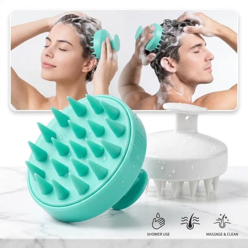 2Pcs SPA Therapy Scalp Massage Brush Silicone Hair Wash Scrubber Exfoliating Shower Head Massager Tool Men Women Bath Salon Care