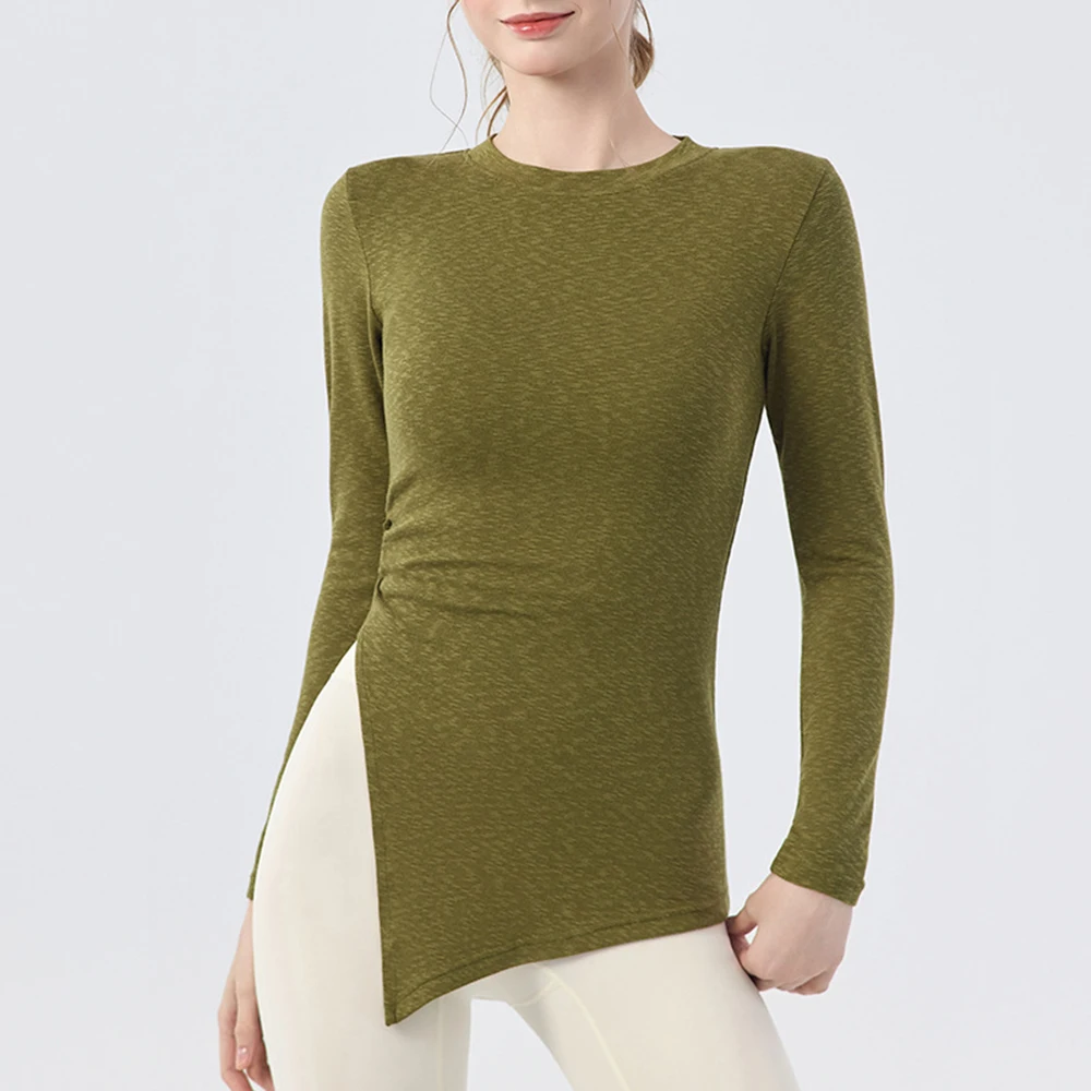Women's Yoga Cover Up Long Sleeve, Side Slit Loose Fit Tunic, Fall Pilates Loungewear Top