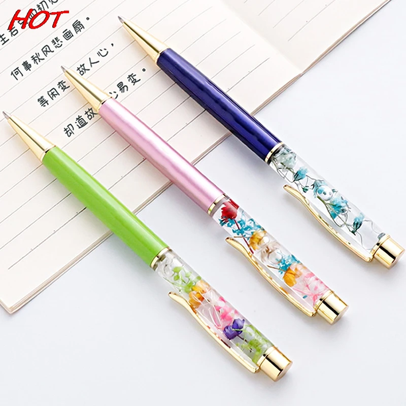 Gift Pen Creative Small Fresh Handmade Dry Flower Pen Oiled Metal Ballpoint Pen Laser Engraving Custom Logo