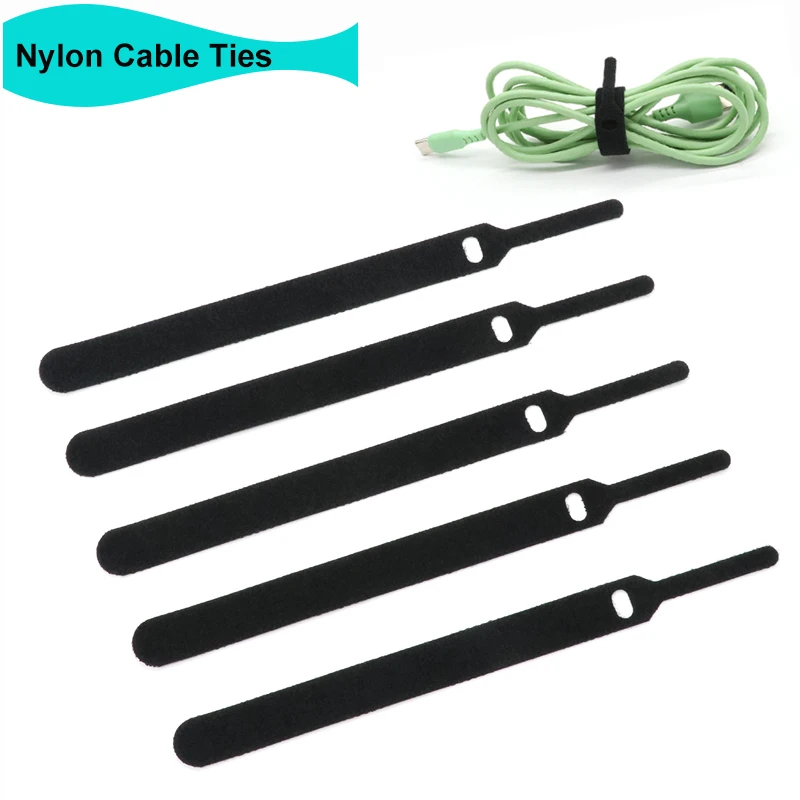 Black Cable Ties Releasable 12x15/20/30cm Nylon Hook Loop Straps Wrap Zip Bundle Bandage Tie Plastics Wire Organizer Fastener