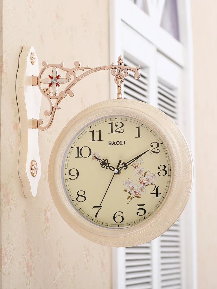 

Double-sided wall clock European creative table living room mute