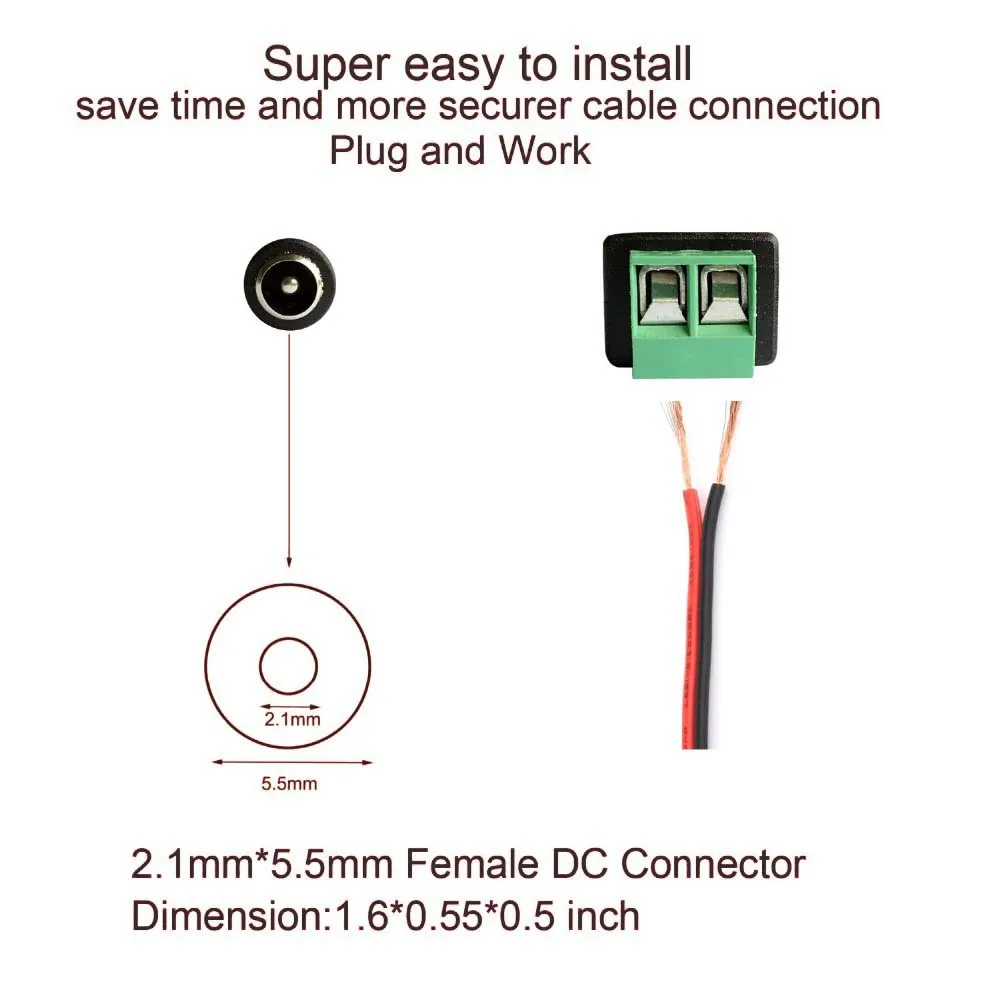 5pairs DC 12V Male Female Connectors 2.1*5.5mm Power Plug Adapter Jacks Sockets Connector For Signal Color LED Strip CCTV Camera