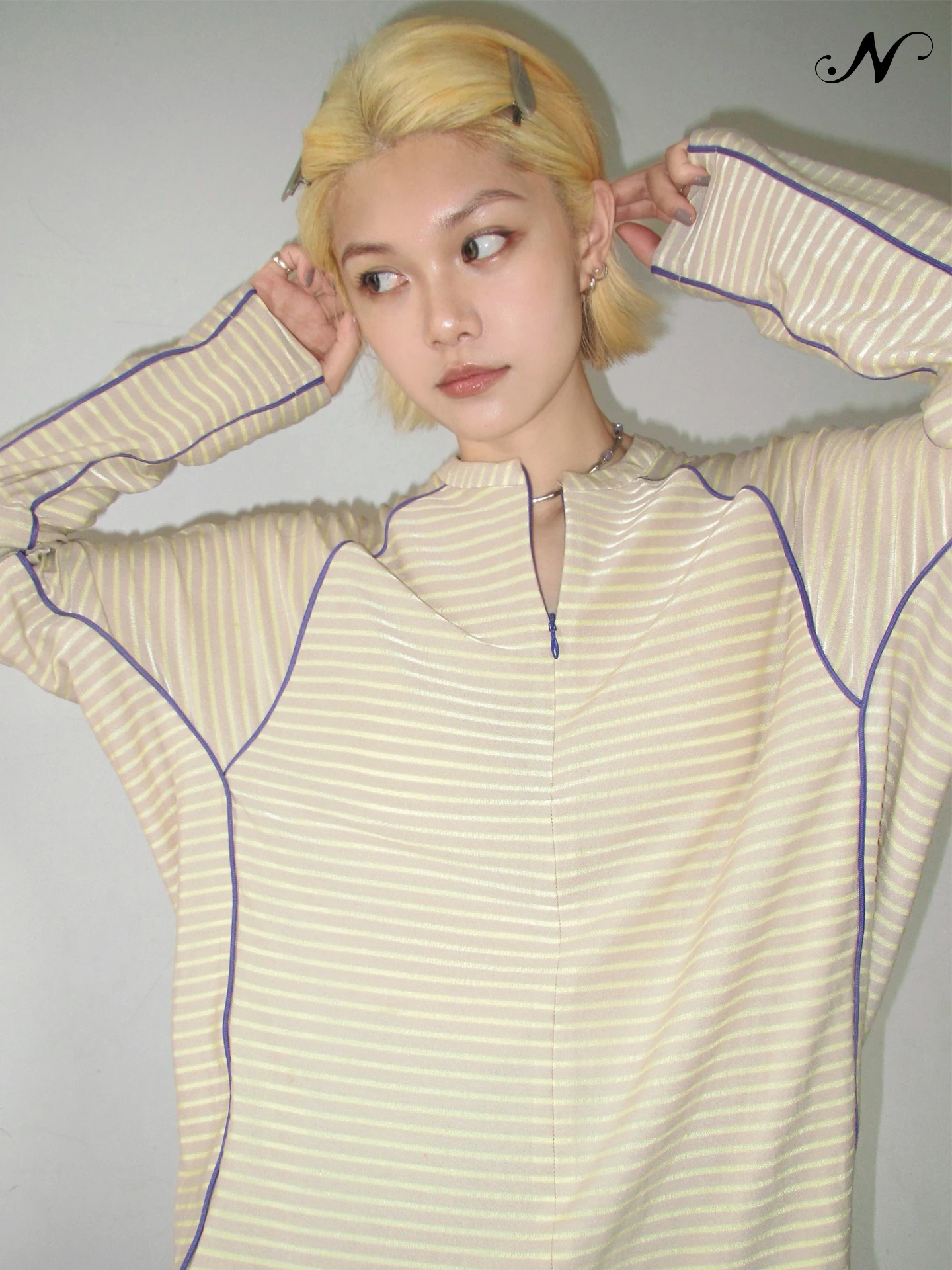 

NATAKOOL Женская футболка для велоспорта с длинным рукавом, в полоску, на молнии, из глянцевой дышащей ткани, повседневная, свободного кроя, летняя, прохладная, комфортная