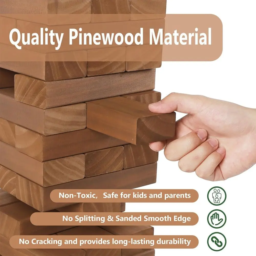 เกมต่อบล็อกไม้ยักษ์ 54 ชิ้น - ความสนุกแบบครอบครัวสำหรับผู้ใหญ่และเด็ก, เกมปาร์ตี้กลางแจ้งบนสนามหญ้าพร้อมกระเป๋าหิ้ว, ขนาด 6.9x6