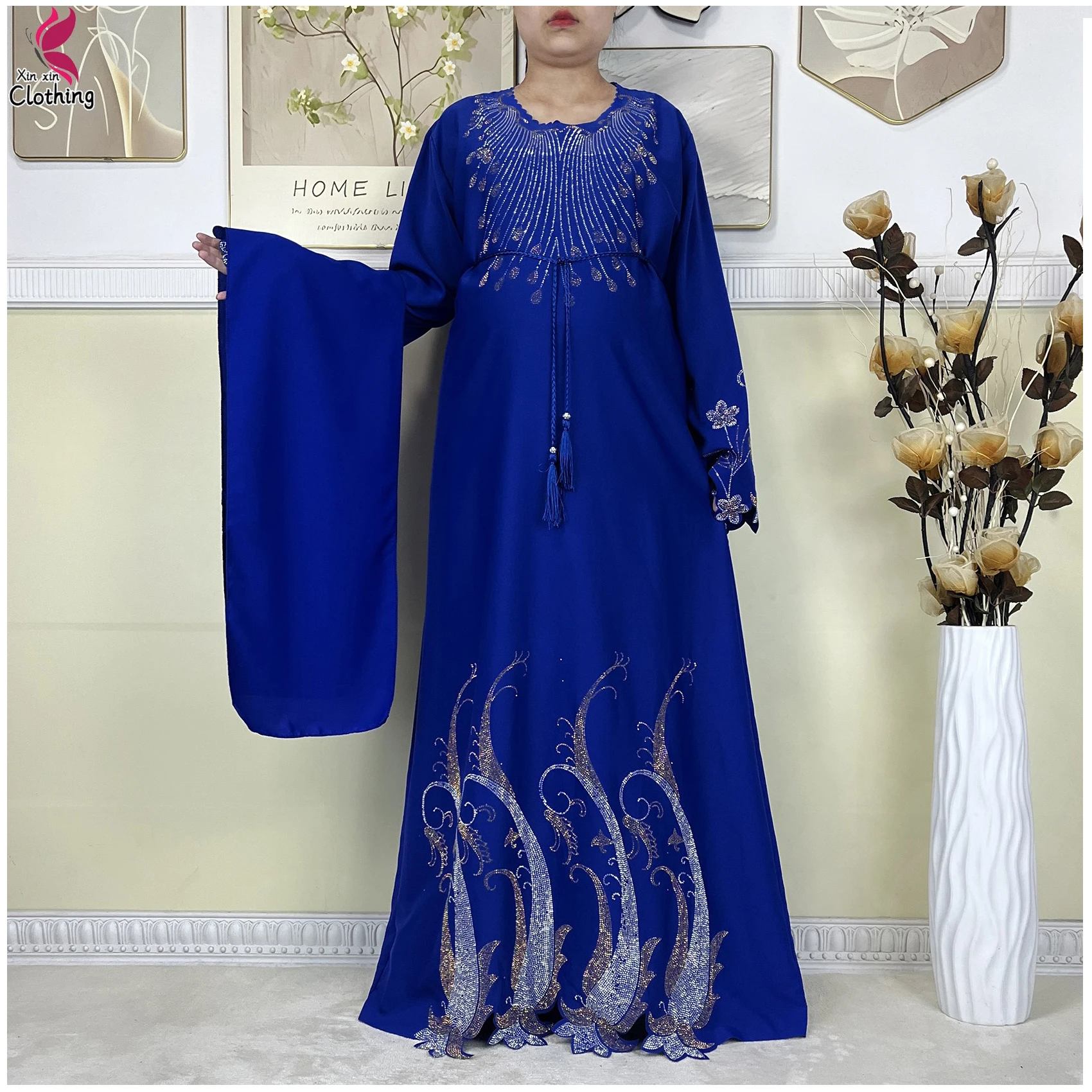 

New Women Elegant Dress Chiffon Long Sleeves Abaya Muslim Women Dress Islamic Clothing Fashion Diamonds Abaya Women Muslim Dress