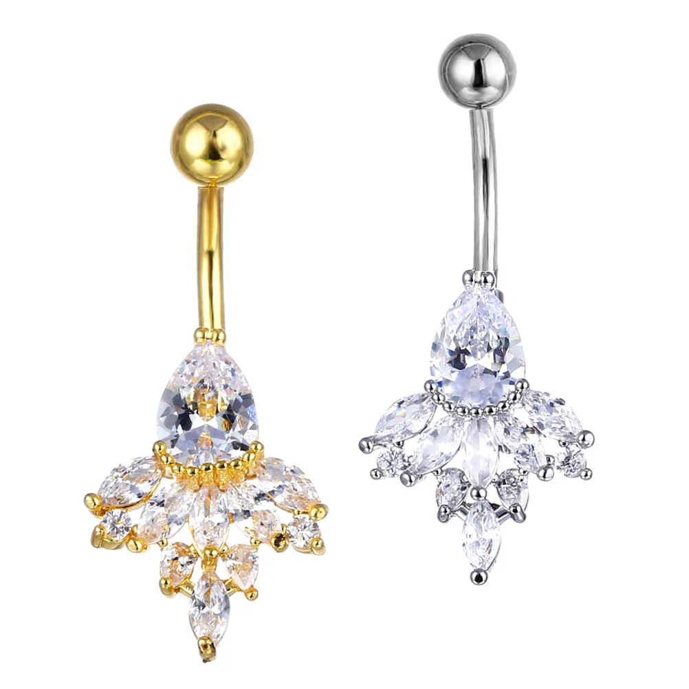 

2Pcs Rhinestone Belly Button Rings Crystal Navel Body Piercing Jewelry Comfortable Smooth Finish for Nightclub Party Wear