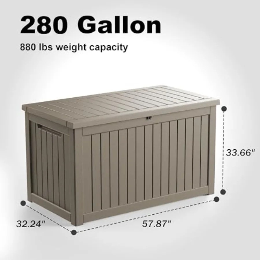 2 Outdoor Deck Box, Waterproof Resin Outdoor Storage Boxes, Outside Storage Lockable Container for Garden Tools, Indooor Cushio