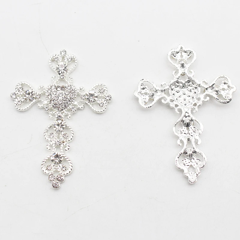 5pcs Metal Cross Alloy Rhinestone Crafts For Necklace Jewelry Box Decoration Material Accessories 4.7*6.4cm