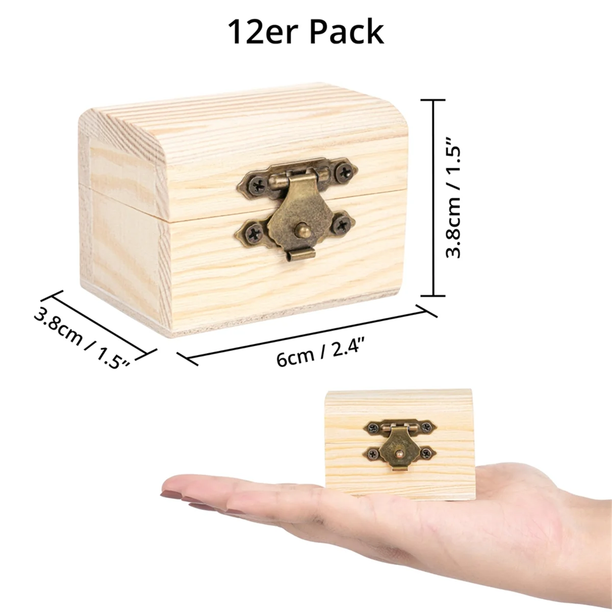 Shore Small Wooden Box with Hinged Lid (Pack of 12) - Treasure Chest Small Made of Untreated Pine Wood for Part&Gifts