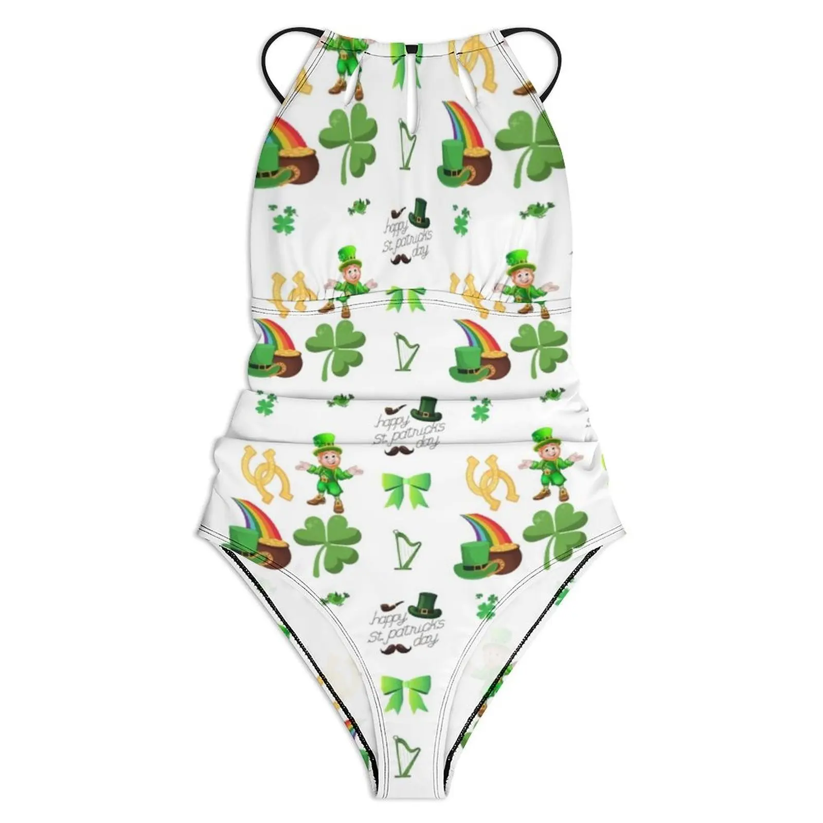 Saint Patricks Day Swimsuit Irish Culture One-Piece Swimwear Push Up Vintage Monokini Sexy Beach Graphic Swimsuits