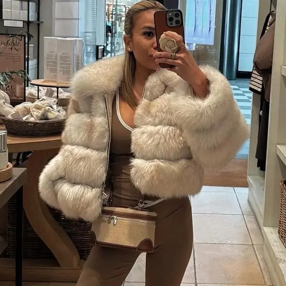 

2026 Maomaokong Real Fur Jacket Women Winter Short Natural real Fox Fur Lady Zipper Fur Coat Female Warm Jacket with Collar