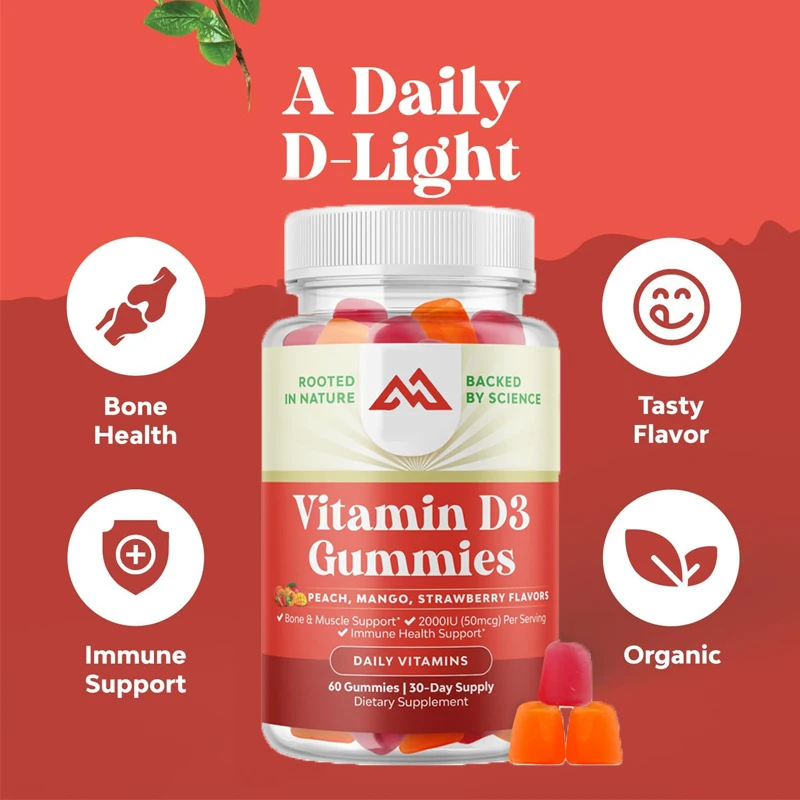 

Daily healthy vitamin D3 gummies, each containing 2000IU of vitamin D3 for skeletal muscle and immune support (30 day supply)