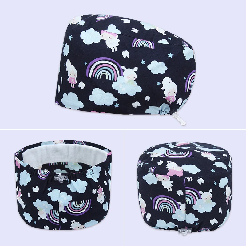 Sales Lovely Printed Doctor Scrub Hats Soft Cotton Dentist Caps Elastic With Cordlock Pediatric Nursing Hats Surgical Caps K663