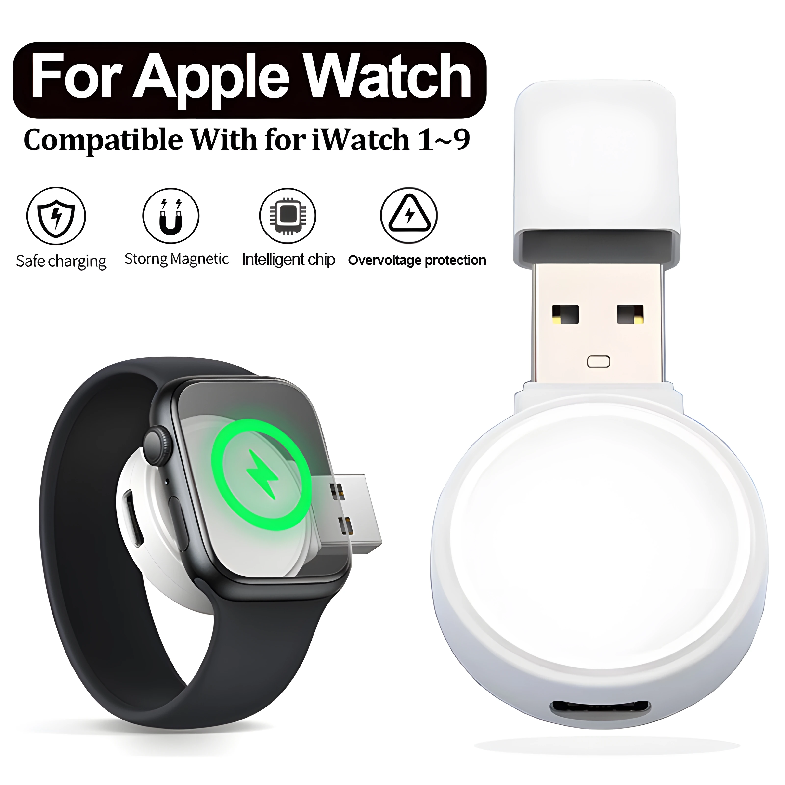 Portable Wireless Magnetic Watch USB A Charger for Apple Watch 9 8 7 SE Ultra Type C Fast Charging Dock for iWatch 6 5 4 3 2