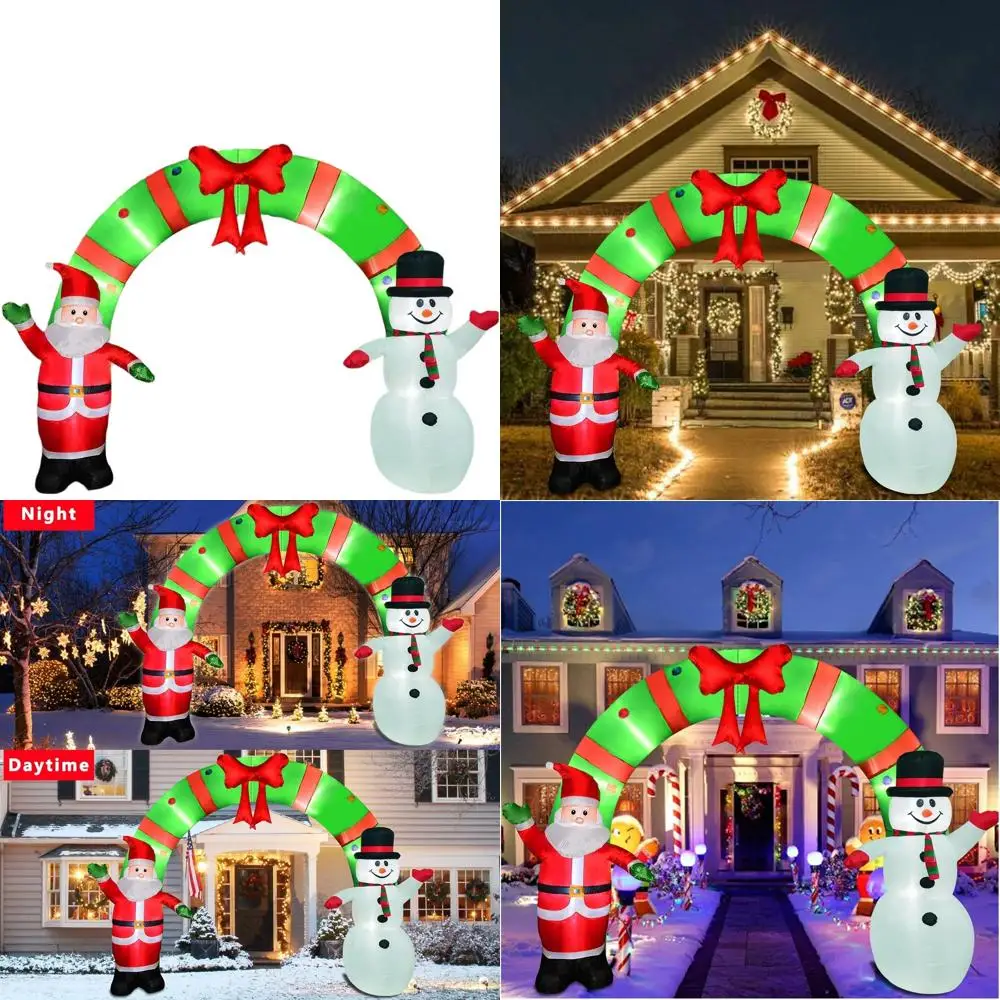 

12-Foot Tall Illuminated Christmas Archway with Santa and Snowman for Indoor/Outdoor Use, LED Lights Included