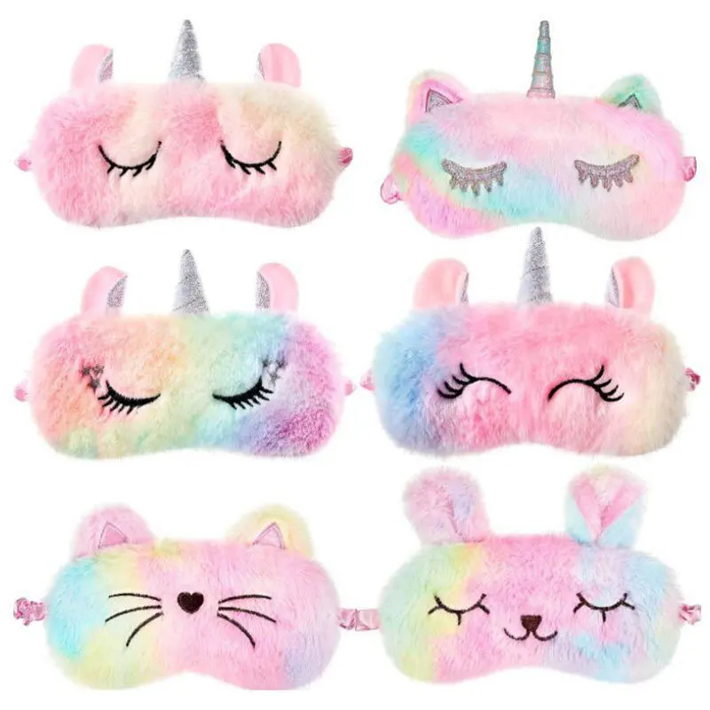 Pink Girl Heart Unicorn Plush Blackout Travel Plane Sleeping Eye Mask Breathable Eye Mask Costume Props