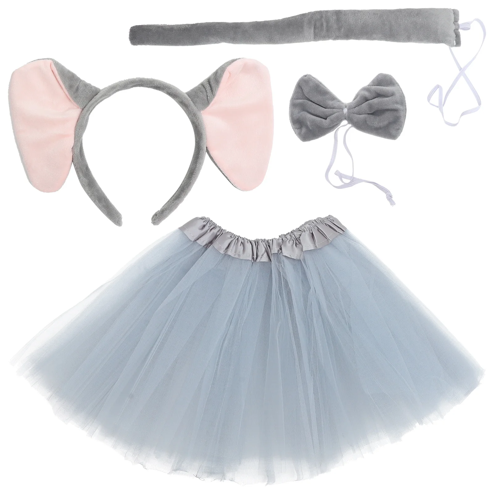 

1Set Elephant Ear Headband Tail Bowtie Tutu Skirt Multi Functional Elephant Costume Accessories for Holiday Party