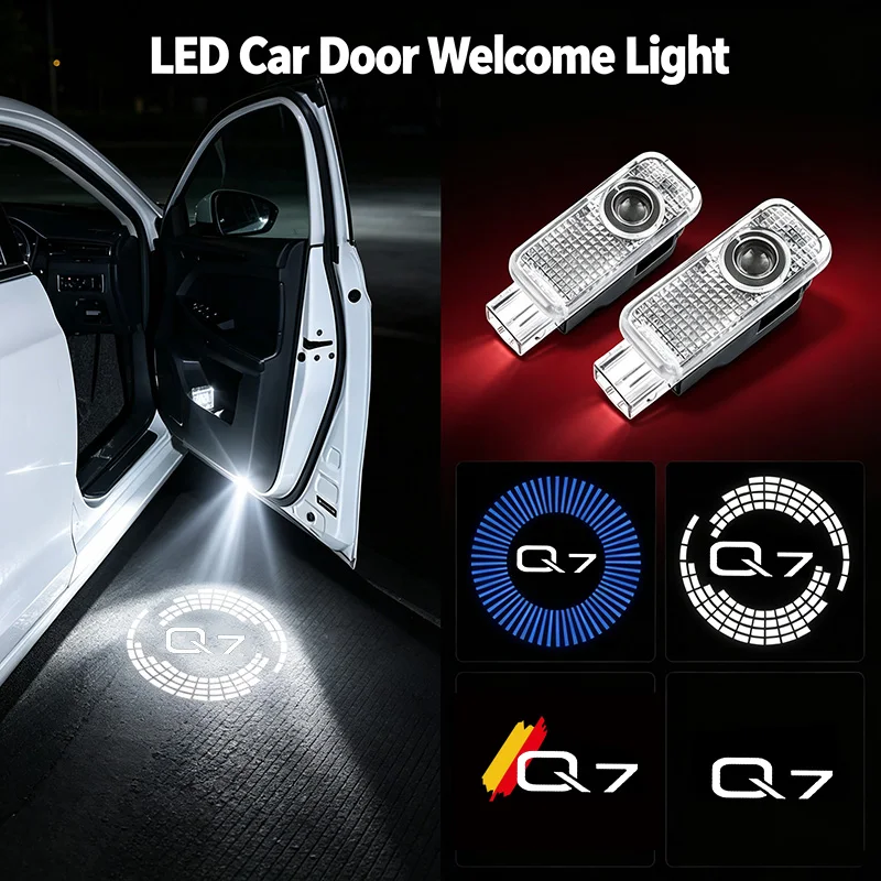 2PCS LED Car Door Projector Welcome Lights for Audi Q7 Emblem Decor Shadow Courtesy Ghost Badge Lamp Accessories