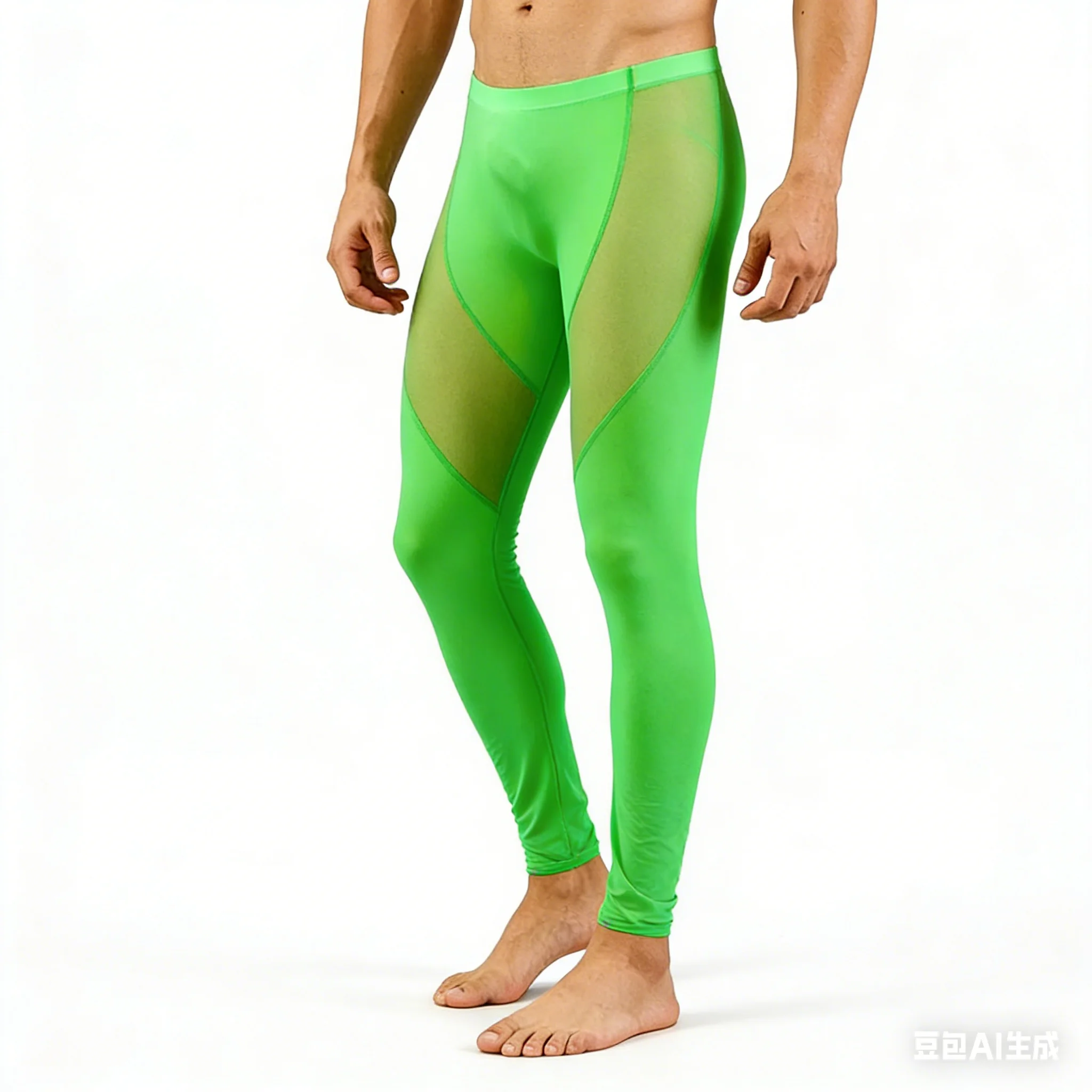 

Men's Sexy Sheer Mesh Long Johns Thin Stretchy Tight-Fit Leggings Contrast Mesh Panel Thermal Underwear Gays Transparent Bottoms