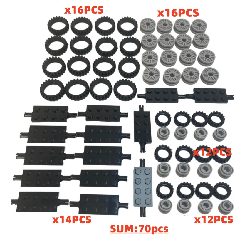 70PCS Building Blocks Wheel Tire MOC Bricks Car Track Vehicle Parts Accessories 40687 42610 92402 61254 56902 Compatile view 2