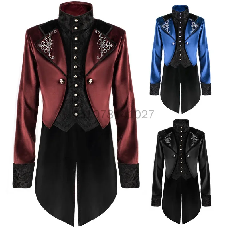 Mens Medieval Steampunk Jackets Vintage Black Velvet Tailcoat Renaissance Pirate Vampire Gothic Jacket Warlock Frock Coat Men